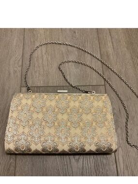 Estee & Lilly Clutch Crossbody Cream with Metallic Gold & Grey